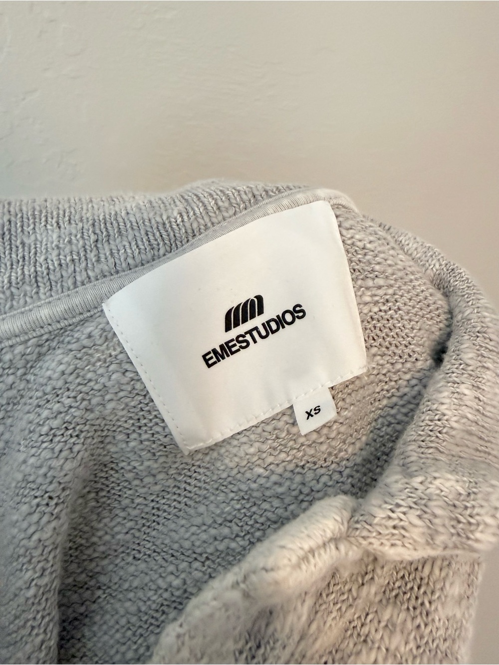 EME Studios Kiff Grey Distressed Knit Polo Sweater Size XS Oversized - Picture 9 of 10